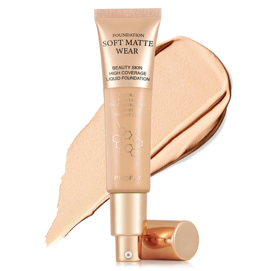 PHOFAY Full Coverage Foundation tube with swatch, lightweight and oil-controlling formula.