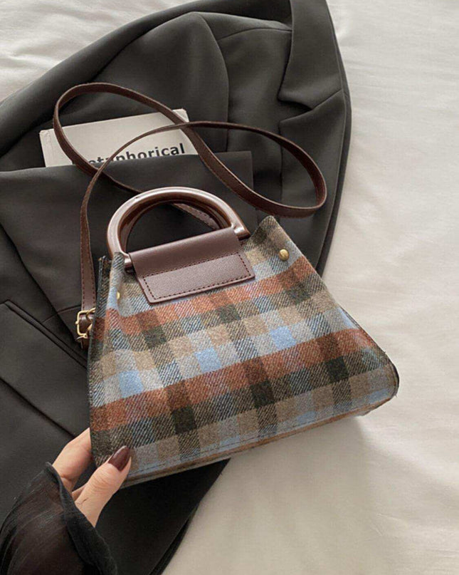 Contrast Plaid Trapezoid Shape Crossbody Bag - Plush Fashion Shop #