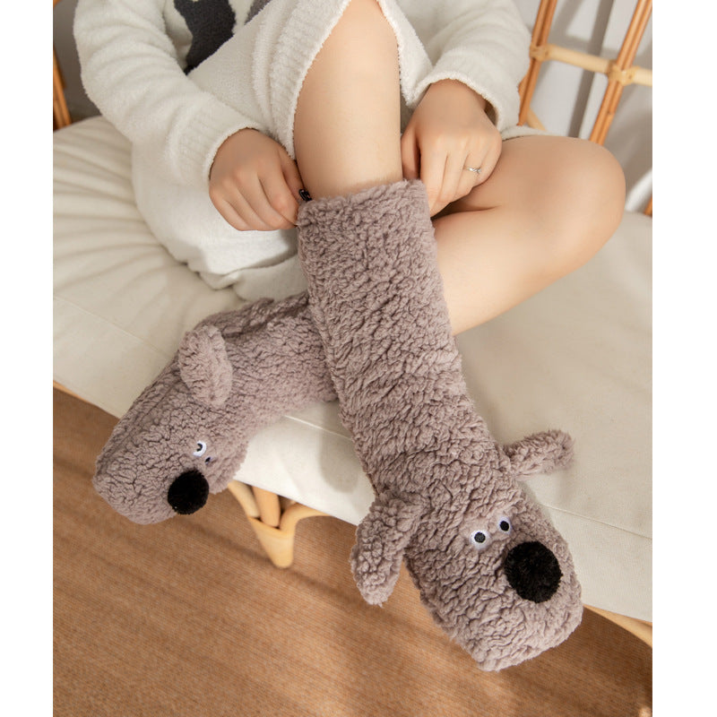 Cute Cartoon Doggy  Winter Warm Non-slip Plush Socks For Women - Plush Fashion Shop #