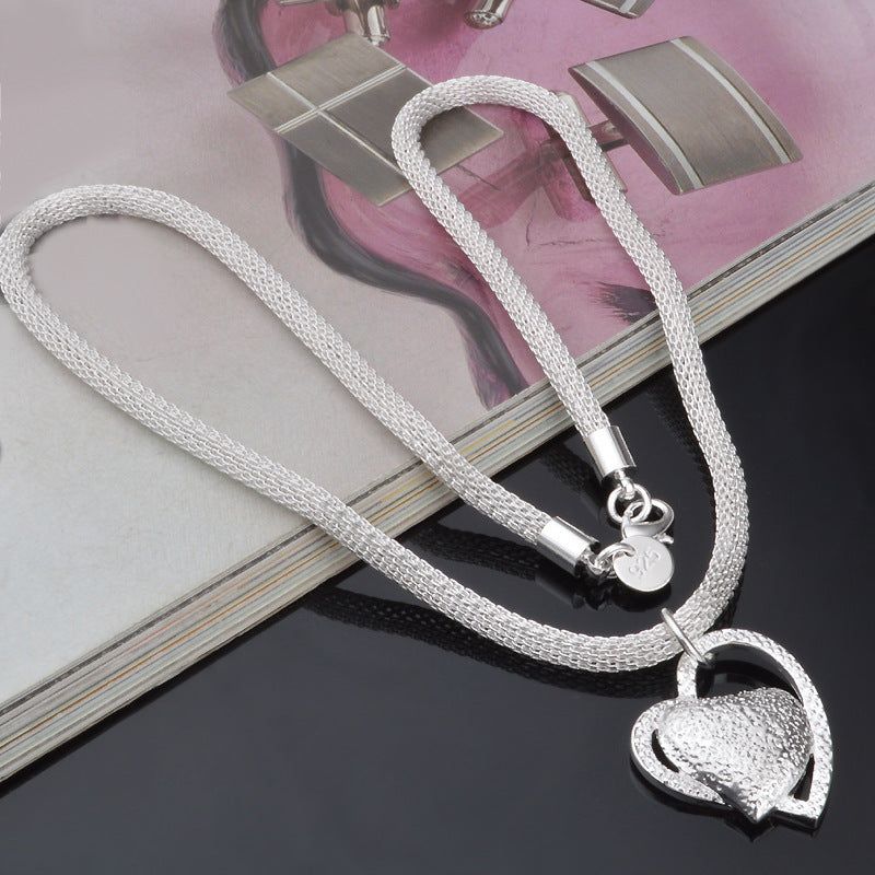 Fine Jewelry Silver Net Style Heart Necklace