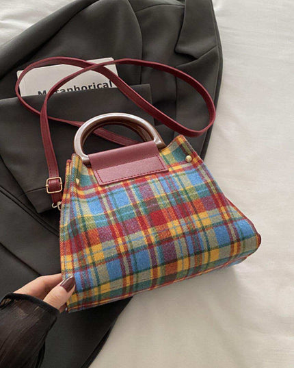 Contrast Plaid Trapezoid Shape Crossbody Bag - Plush Fashion Shop #