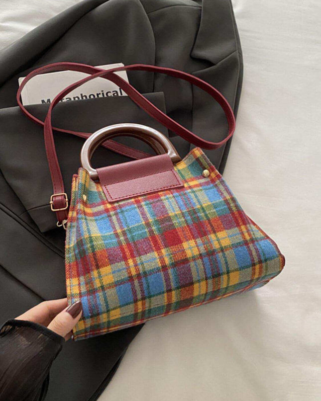 Contrast Plaid Trapezoid Shape Crossbody Bag - Plush Fashion Shop #