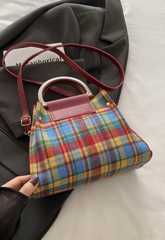 Contrast Plaid Trapezoid Shape Crossbody Bag - Plush Fashion Shop #