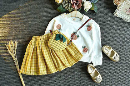 Embroidered sweater and plaid skirt suit - Plush Fashion Shop #