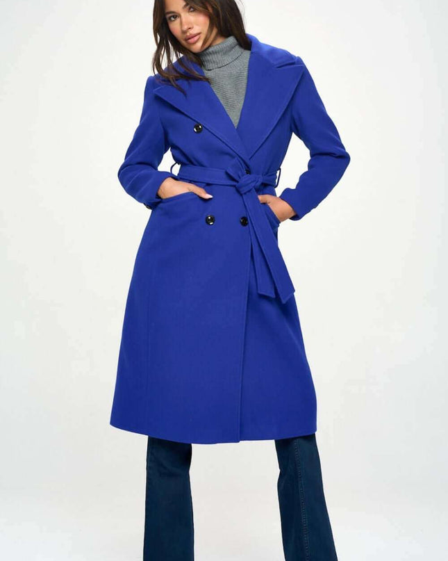 Coalition LA Double-Breasted Longline Coat with Belt - Plush Fashion Shop #