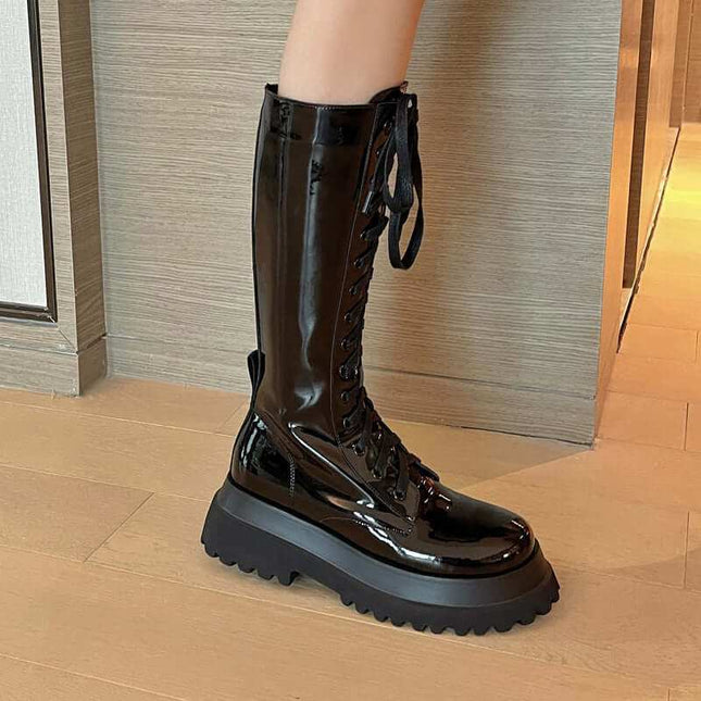 Thick-soled Round Toe Side Zipper High Boots Fashion Women's Shoes - Plush Fashion Shop #