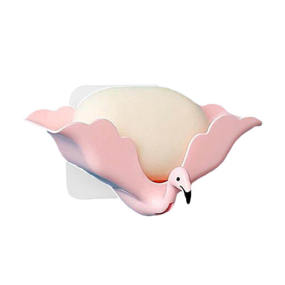 Flamingo soap dish with drainage, pink vertical soap rack.