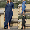 Shirt collar denim button maxi dress in various colors, featuring a stylish button-down front design and maxi length.