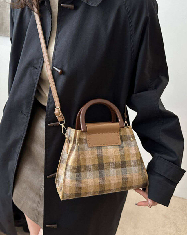 Contrast Plaid Trapezoid Shape Crossbody Bag - Plush Fashion Shop #