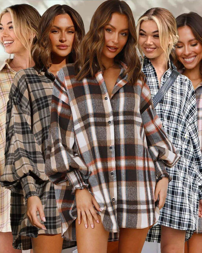 Plaid Lantern Shirt For Women - Plush Fashion Shop #