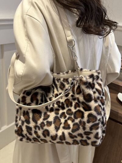 Ladies fluffy Leopard print Shoulder Bag