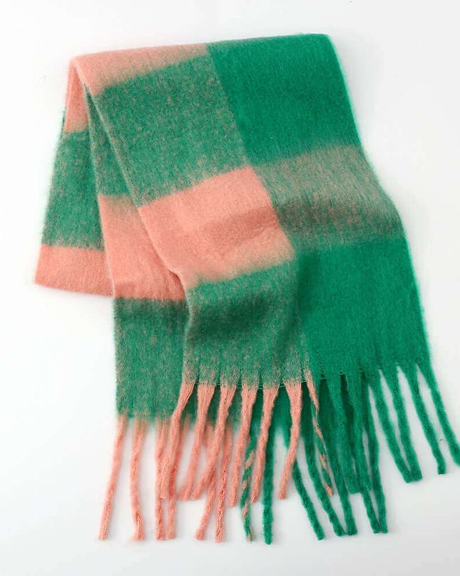 Fringe Contrast Plaid  Scarf - Plush Fashion Shop #