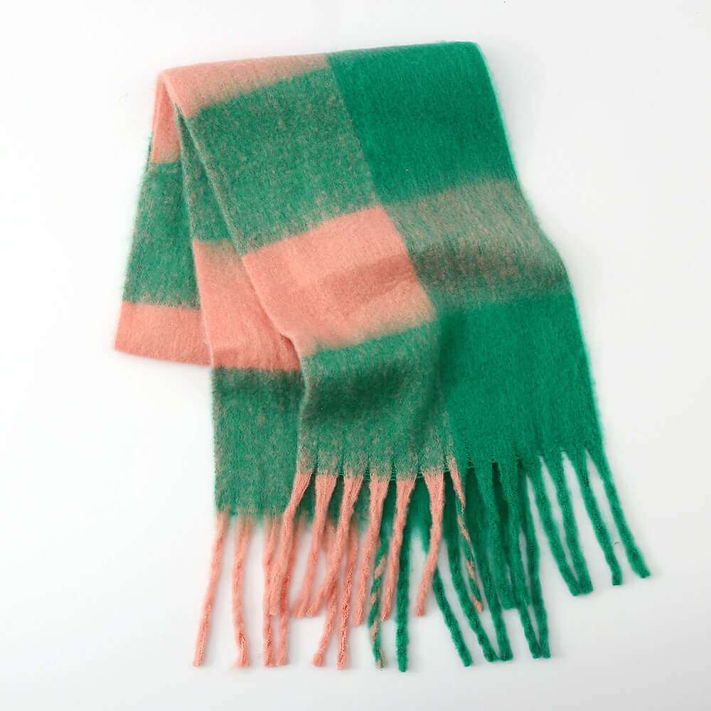 Fringe Contrast Plaid  Scarf - Plush Fashion Shop #