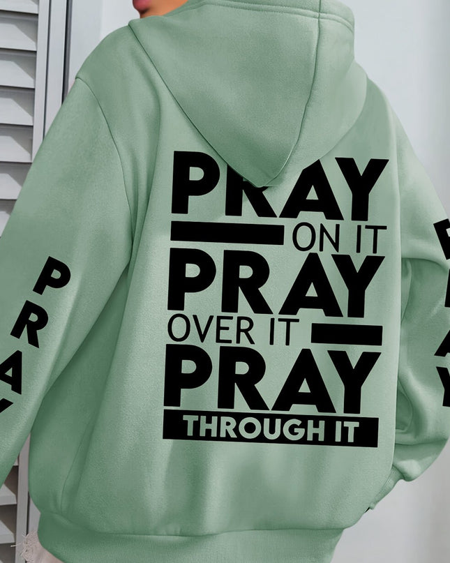 PRAY Print Plus Size  Kangaroo Pocket Hoodie -