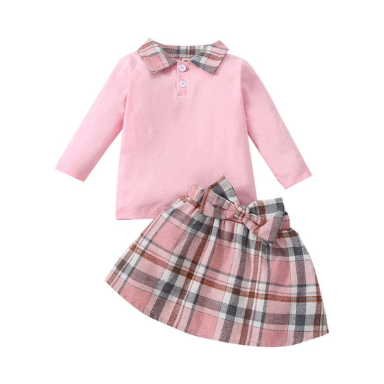 New Children's Long-sleeved Shirt Plaid Skirt SuitTransform your little one's wardrobe with our Ins New Children's Clothing Long-sleeved Shirt Plaid Skirt Suit! Featuring a stylish plaid pattern, this suit exudes a 0Plush Fashions ShopPlush Fashion ShopChildren'