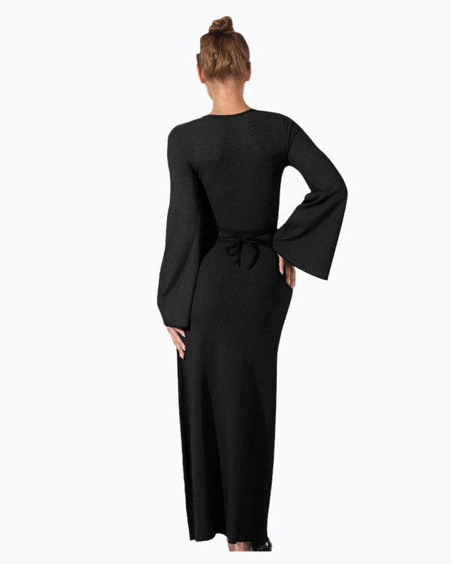 Women's Fashion Solid Color Dress in Black, stylish and elegant.