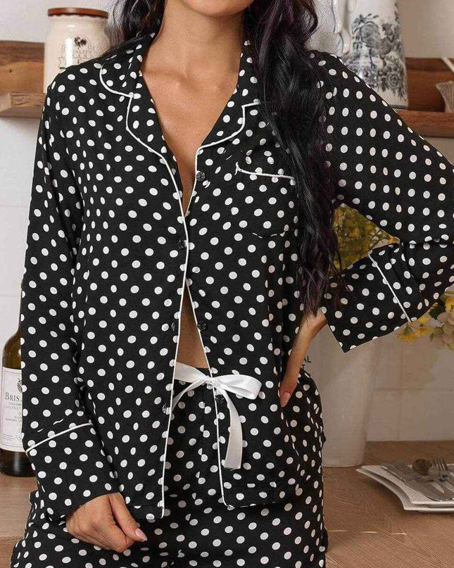 Ladies' Polka Dot Printed Long-sleeved Two-piece Pajamas Set