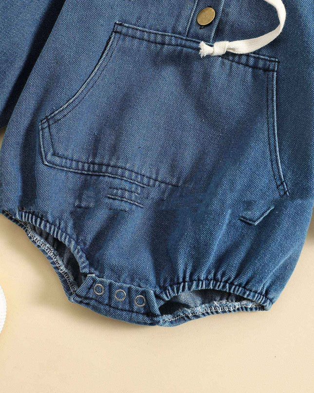 Boys' Denim Hooded Triangle Rompers Outing Jumpsuit