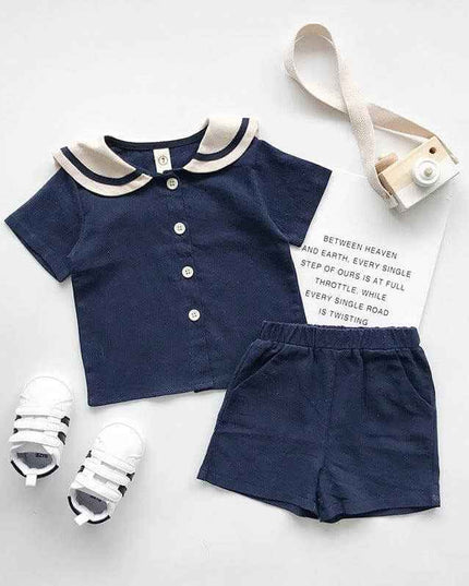 Boys and girls Navy solid short sleeves sets