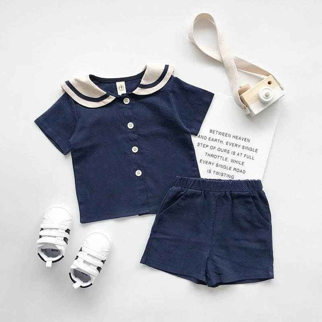 Boys and girls Navy solid short sleeves sets - Plush Fashion Shop #