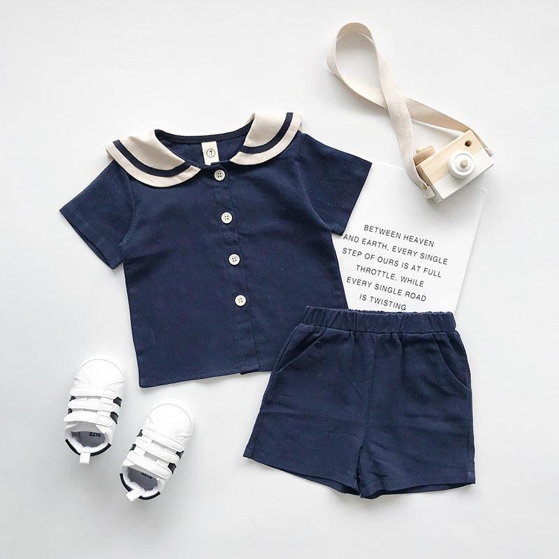 Boys and girls Navy solid short sleeves sets