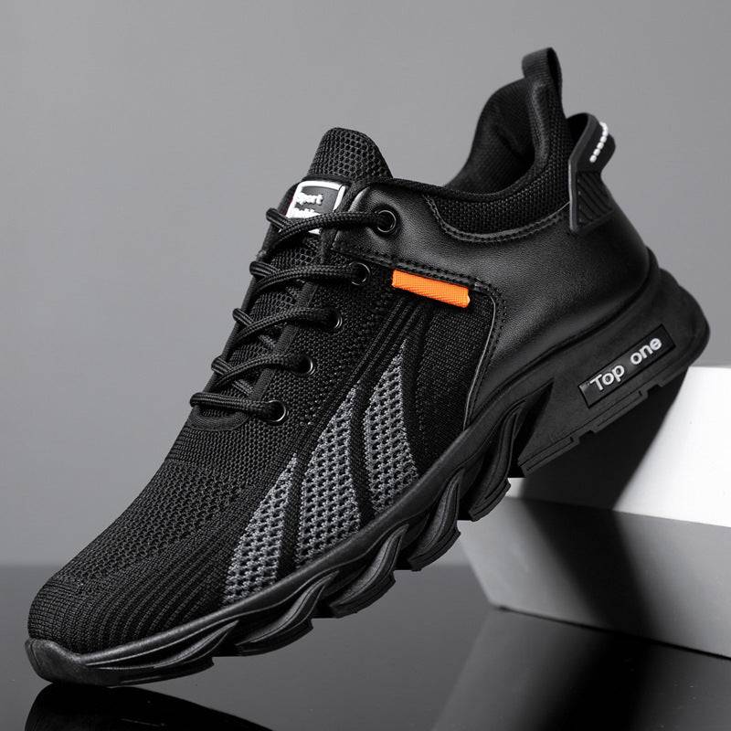 Men's Mesh Shoes Fashion Fly Knit Color-block Lace-up Sneakers Casual Lightweight Breathable Sports Shoes