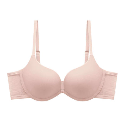 Women summer small breast push-up thin seamless bra with double-shoulder straps in beige.