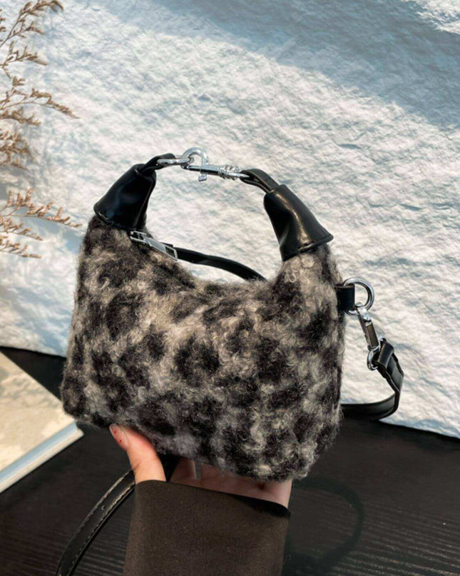 Fuzzy Polyester Mini Handbag with Zipper - Plush Fashion Shop #