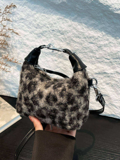 Fuzzy Polyester Mini Handbag with Zipper - Plush Fashion Shop #