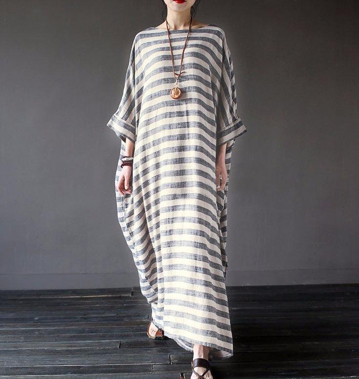 Cotton And Linen Stripes Loose Plus Long DressWrap yourself in effortless style with our Cotton And Linen Stripes Loose Plus Long Dress! Made with high-quality cotton and linen, this dress offers a loose and comDressPlush Fashions ShopPlush Fashion ShopLinen Stripes Loose