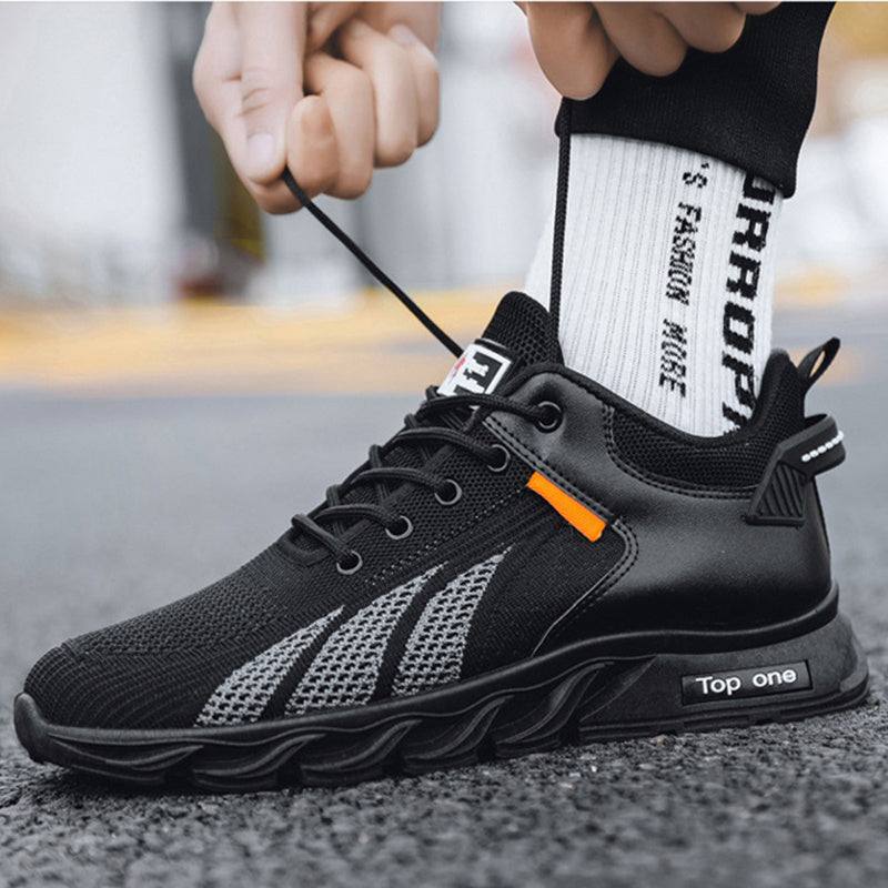 Men's Mesh Shoes Fashion Fly Knit Color-block Lace-up Sneakers Casual Lightweight Breathable Sports Shoes - Plush Fashions Shop 