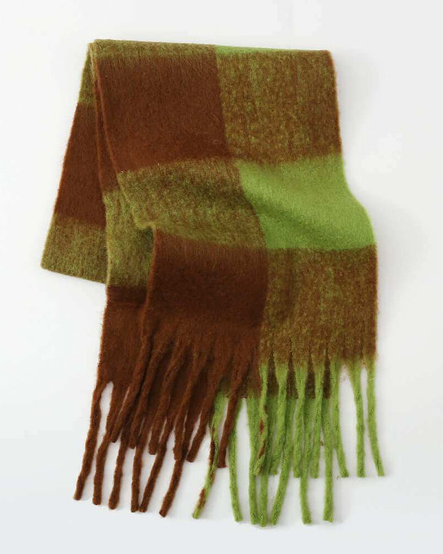 Fringe Contrast Plaid  Scarf - Plush Fashion Shop #