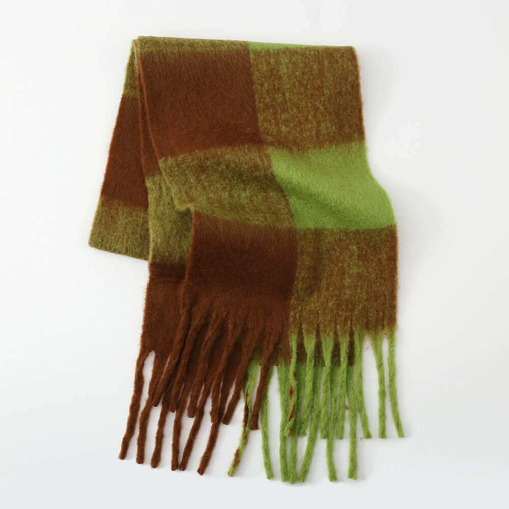 Fringe Contrast Plaid  Scarf - Plush Fashion Shop #