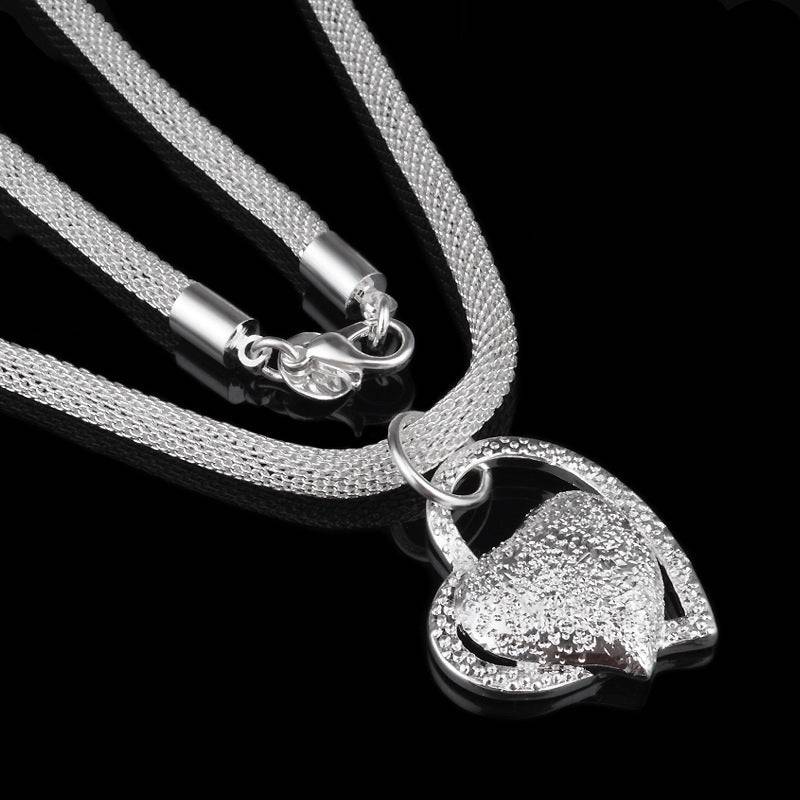 Fine Jewelry Silver Net Style Heart Necklace