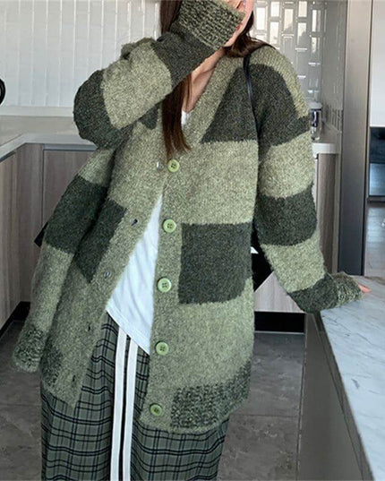 Slim Green Plaid Contrast Knit Women - Plush Fashion Shop #