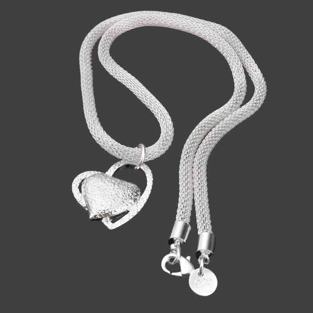 Fine Jewelry Silver Net Style Heart Necklace