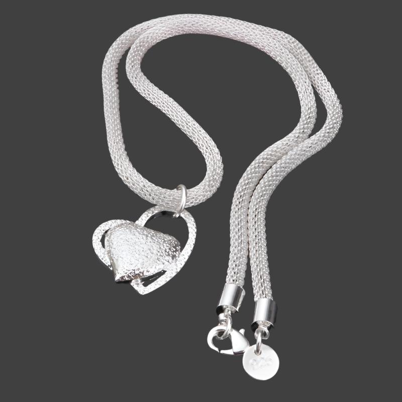 Fine Jewelry Silver Net Style Heart Necklace - Plush Fashions Shop 