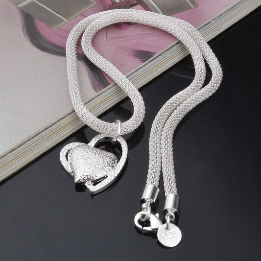 Fine Jewelry Silver Net Style Heart Necklace - Plush Fashions Shop 