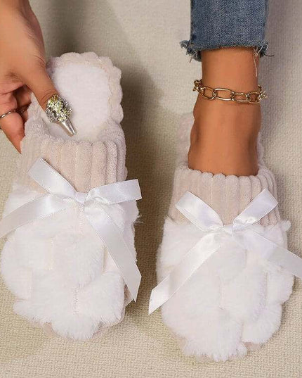 Bow Trim Contrast Slippers - Plush Fashion Shop #