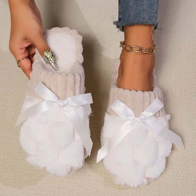 Bow Trim Contrast Slippers - Plush Fashion Shop #