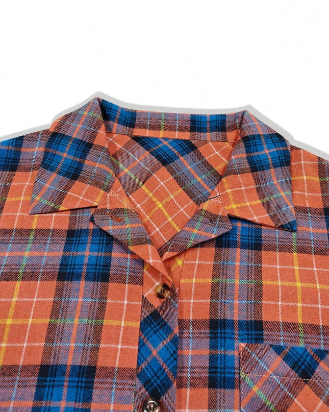 Plaid Collared Neck Long Sleeve Shirt