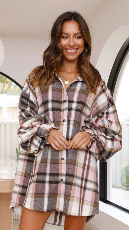 Plaid Lantern Shirt For Women - Plush Fashion Shop #