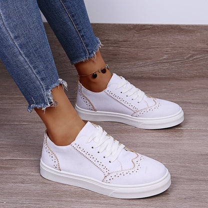 Lace-Up Suedette Flat Sneakers For Women