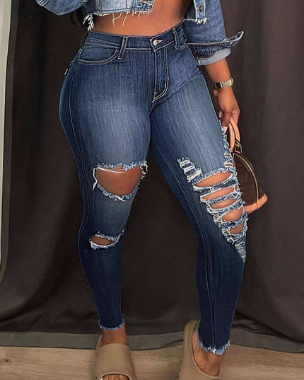 Distressed Skinny Jeans with Pockets - Plush Fashion Shop #