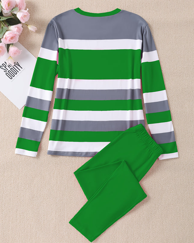 Women's Casual Striped Letter Print Long Sleeve Top And Pants