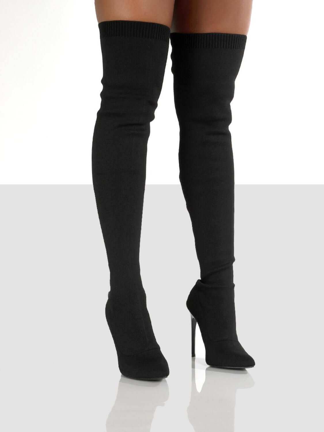 Point Toe Over Knee Stiletto Boots - Plush Fashion Shop #