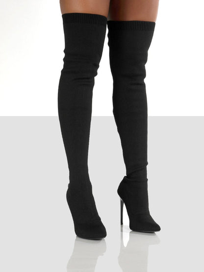 Point Toe Over Knee Stiletto Boots - Plush Fashion Shop #