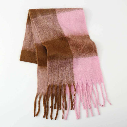 Fringe Contrast Plaid  Scarf - Plush Fashion Shop #