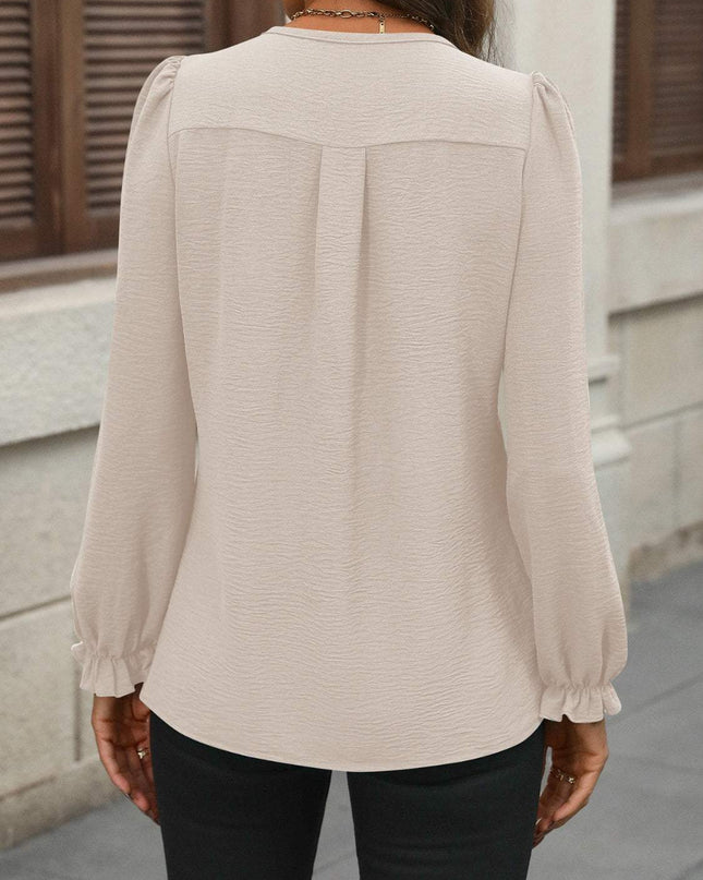 Notched Flounce Sleeve Blouse - Plush Fashion Shop #