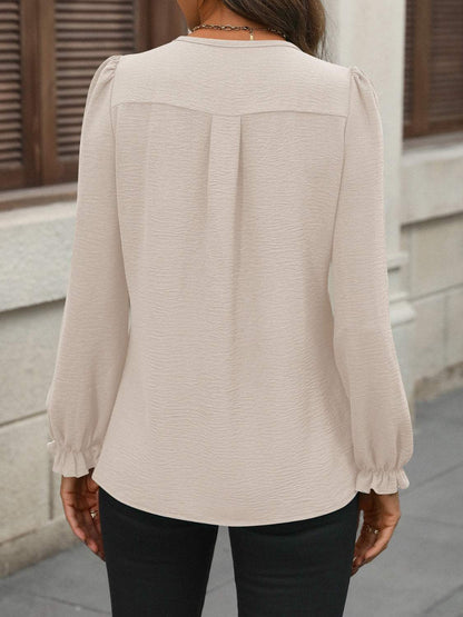 Notched Flounce Sleeve Blouse - Plush Fashion Shop #